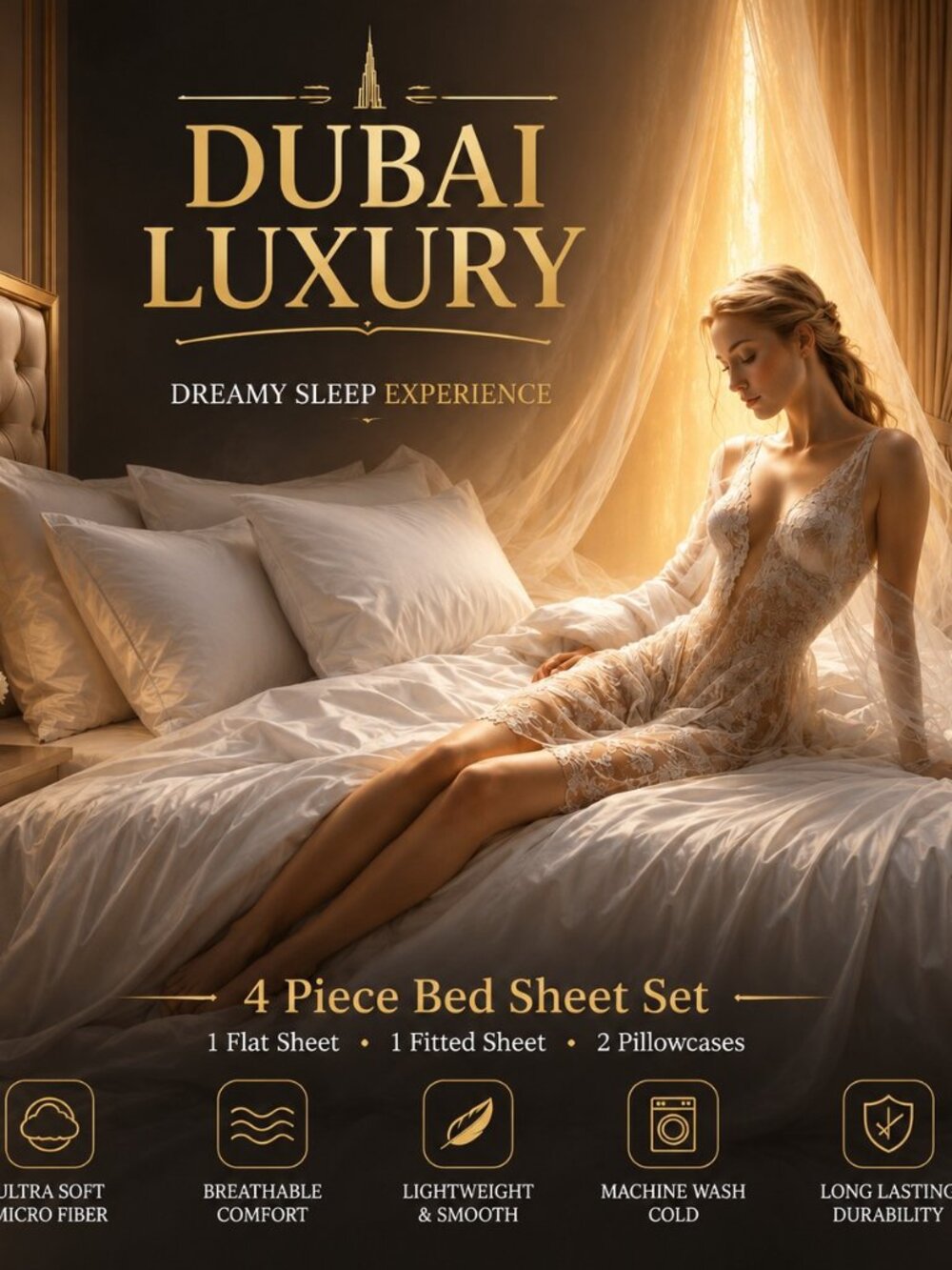 Dubai Luxury Hotel Collection Bed Sheet Set Soft Wrinkle Free Microfiber